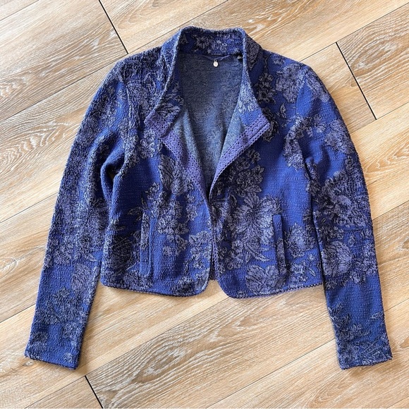 Anthropologie Knitted & Knotted Jacquard Open Front Blazer Jacket Floral M - Picture 2 of 11